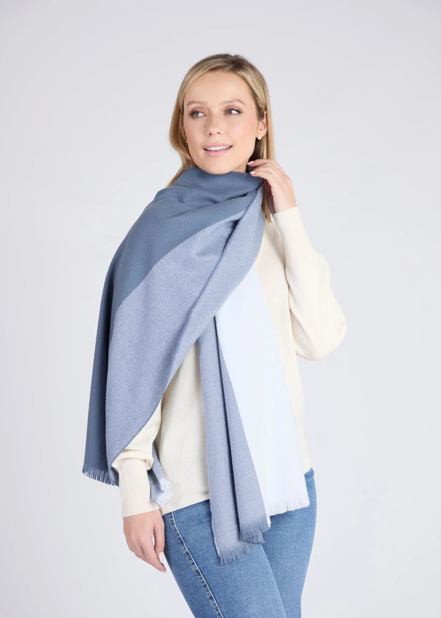 Foxford Denim Block Extra-Fine Merino Scarf - Image 3