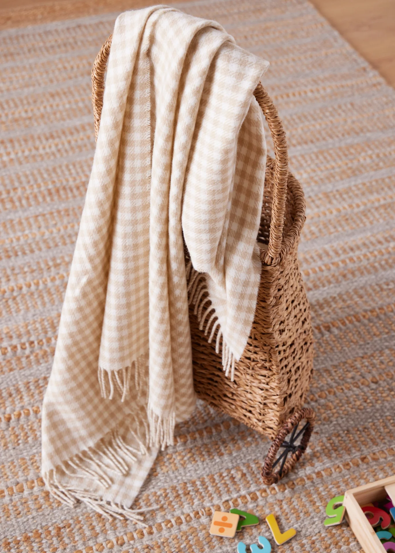 Foxford Fawn Gingham Lambswool Baby Blanket - Image 3
