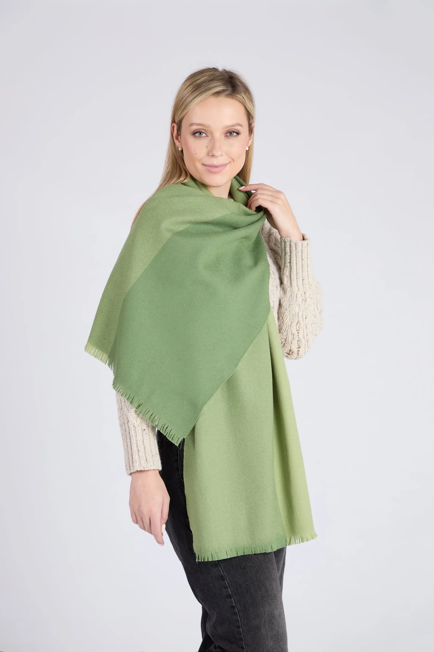 Foxford Four Green Stripe Extra-Fine Merino Scarf - Image 4