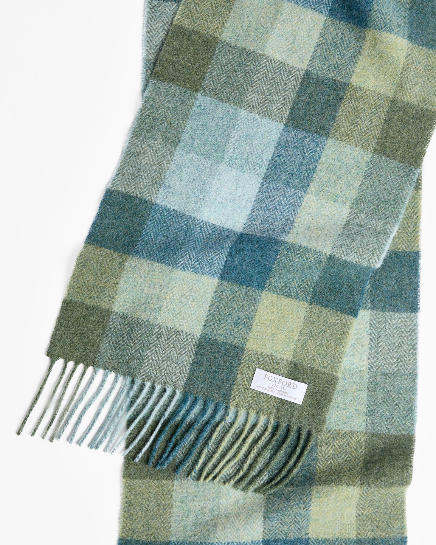 Foxford Green & Blue Check Lambswool Scarf - Image 3