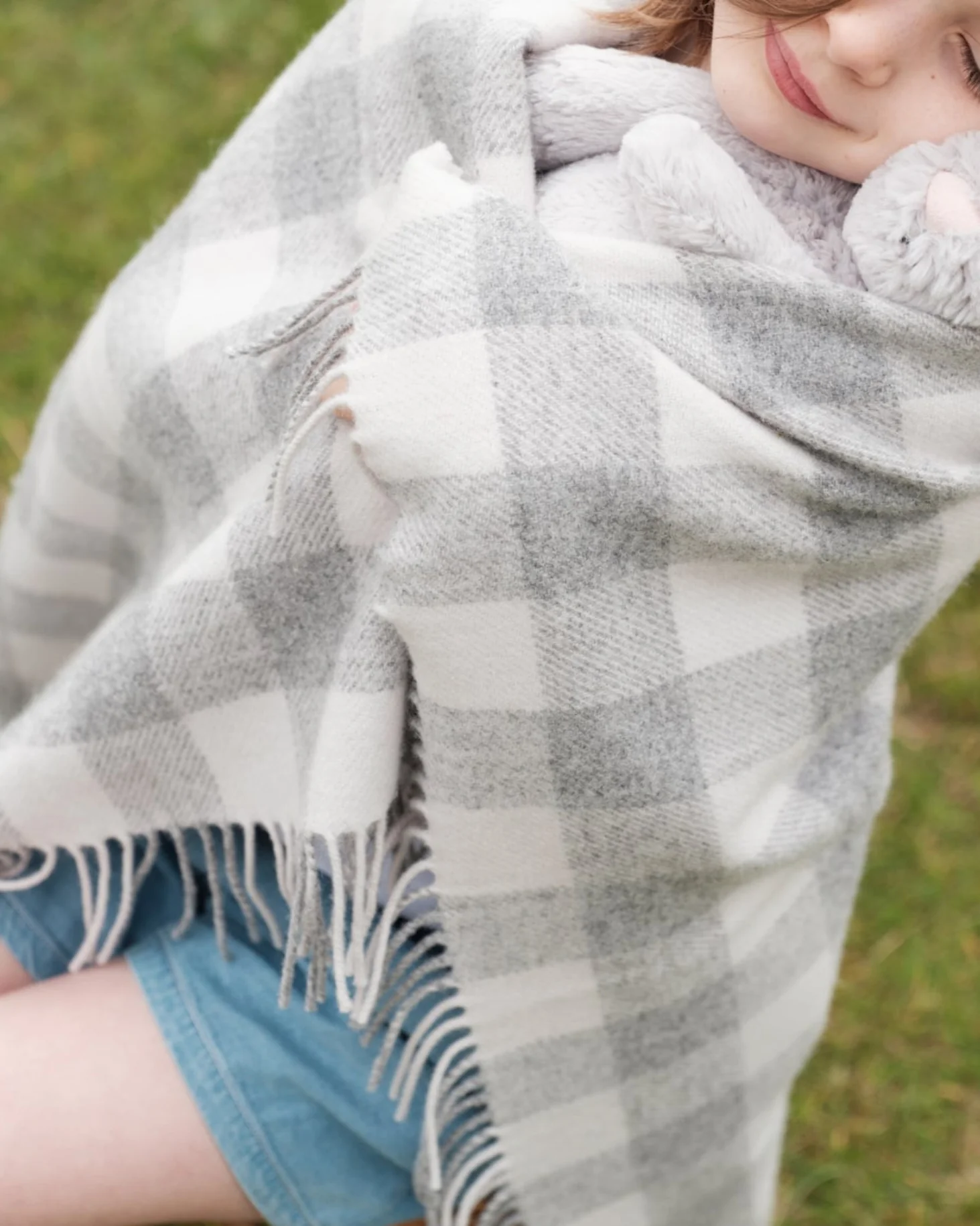 Foxford Grey Check Lambswool Baby Blanket - Image 4