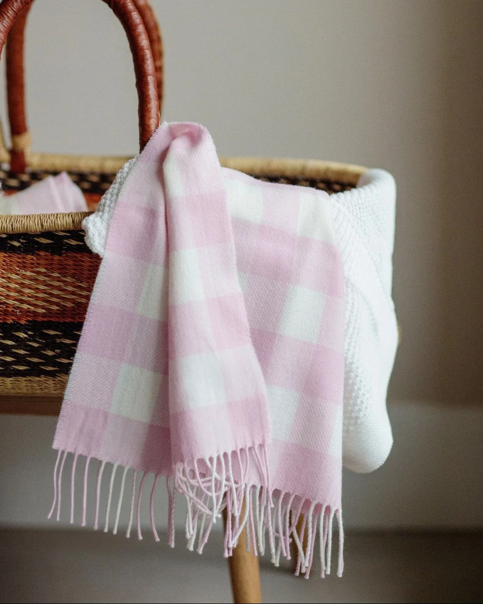Foxford Pink Check Lambswool Baby Blanket - Image 4